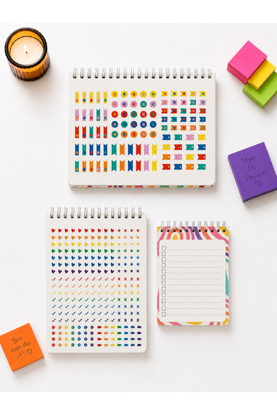 PickyTidy مقاس A5، 1 مخطط أسبوعي مع ملصقات، 1 مخطط يومي مع ملصقات، 1 قائمة مرجعية، مجموعة من 3 قطع