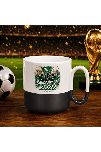 Bk Gift كأس سعيد أسود بتصميم كأس العالم 2026 بتصميم مشجعي السعودية