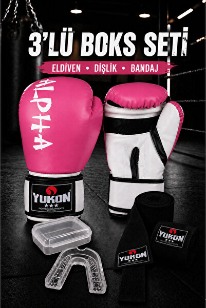 Yukon Alpha 3'lü Boks Seti Boks Eldiveni Boks Bandajı Dişlik Kick Boks Eldive...