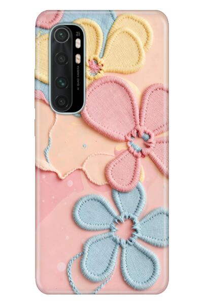 Cekuonline Xiaomi Mi Note 10 Lite Kılıf Dikiş Çiçekler Temalı Desenli Darbe E...