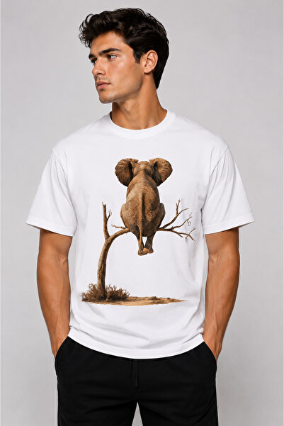 VODEXA Tricou supradimensionat pentru bărbați, cu imprimeu TREE TAKING ELEPHA...