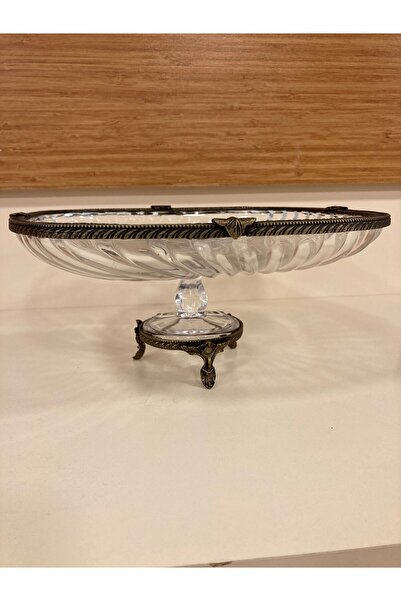 PLUS HOME Presentation Service Stand Square Flat Model Cut Glass Cast Brass C...