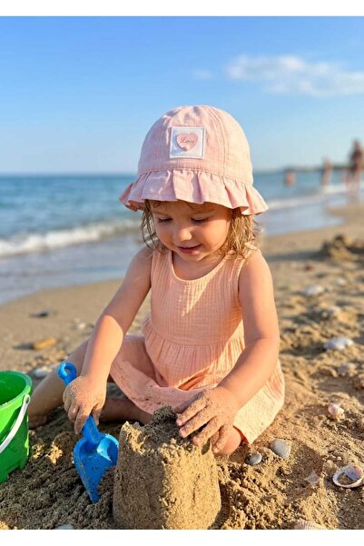 Kitti 100% Cotton Girl's Ruffle Hat with Heart and Pearl Details