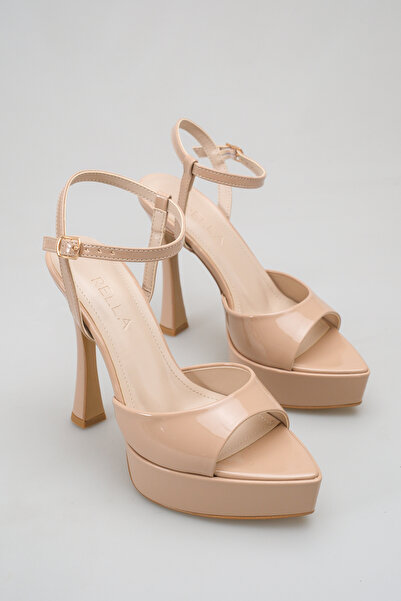 PİCCOLO Ten Patent Leather Platform Heeled Evening Dress Shoes with Ankle Str...