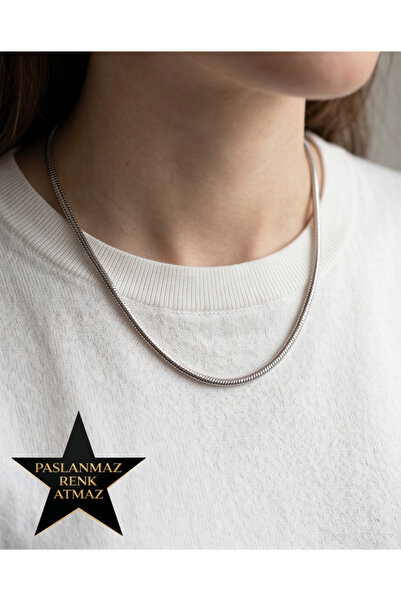 stainless steell 316L Steel Silver Tube Women's Necklace Men's Necklace 55 cm