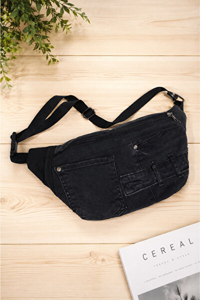 minart design Siyah Denim Kareli astarlı Özel Tasarım Çapraz Kullanıma uygun ...