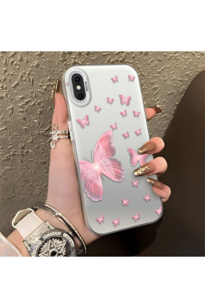 PATTERNOVA iPhone X/XS Uyumlu Nazarik Kelebek Desenli, Tam Kaplama Koruma, Şı...