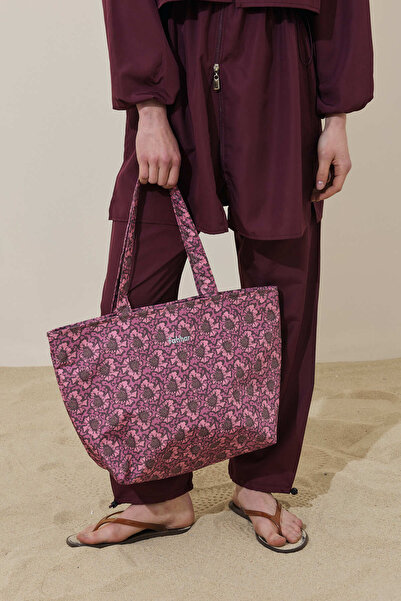 Fahhar Velvet Bloom Beach Bag Brown