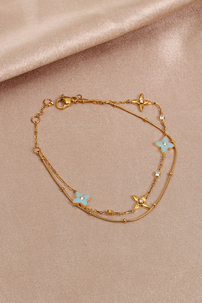 Süspüs Accessories سوار فولاذي مزدوج الصفوف مع تصميمات من المينا الزرقاء