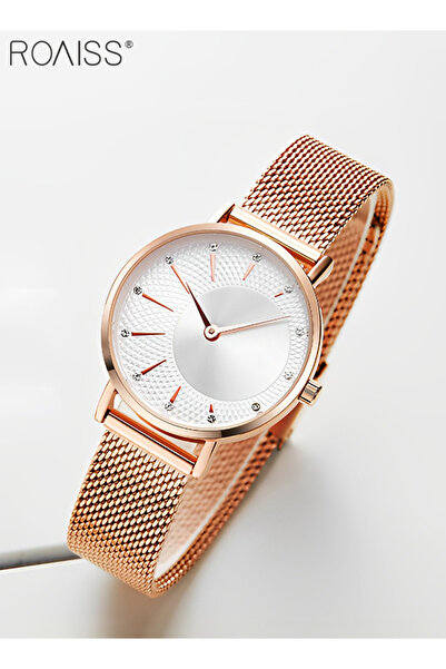 ROAISS Women's Quartz Watch with Mesh Strap Round White Dial Rhinestone Decor...
