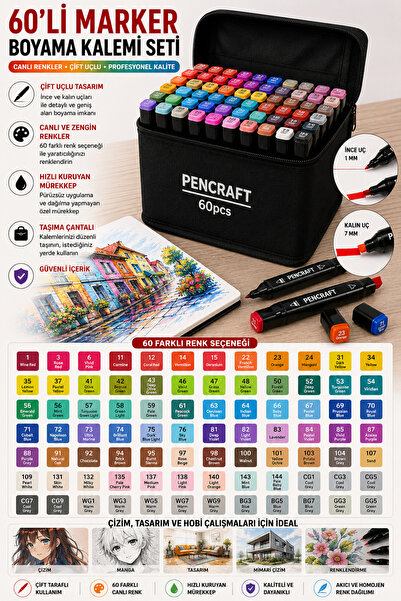 House Bird 60-Piece Double-Sided Marker Pen Set – Professional Drawing and Pa...
