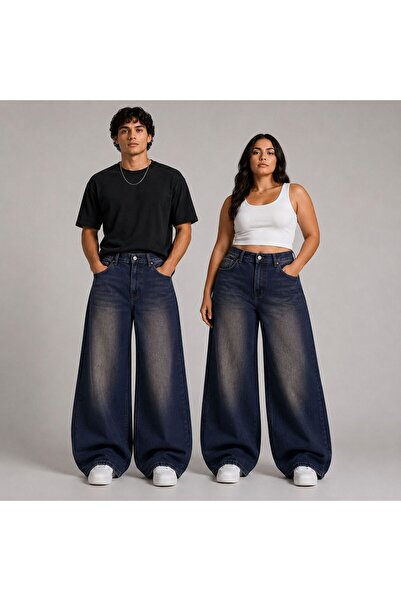 St.Poll Pantaloni blugi unisex, largi, de mărime mare, cu aspect vintage, spă...