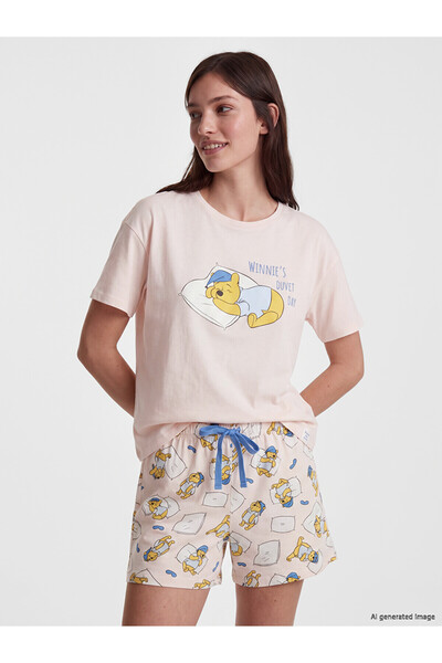 LC Waikiki Ozmarka New Season Winnie the Pooh Printed Women's Shorts Pajama Set
