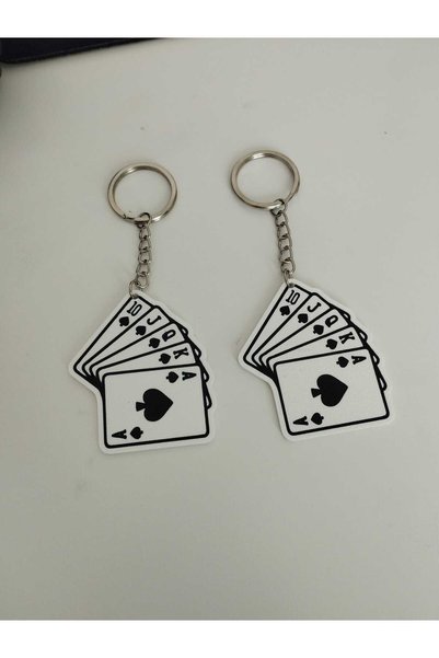 3D Layshop Set of 2 Playing Card Keychains - Royal Flush Ace of Spades Lucky Lover and Couple Bag Ornament