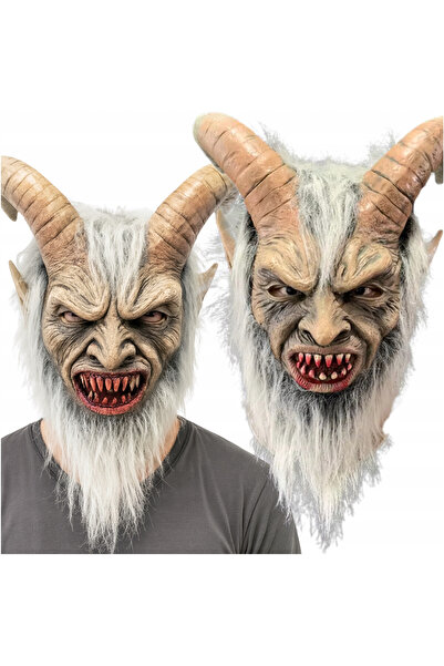 Korbi Masca Din Latex Krampus, Diavol Cu Coarne, Aspect Realist, Multicolor, ...