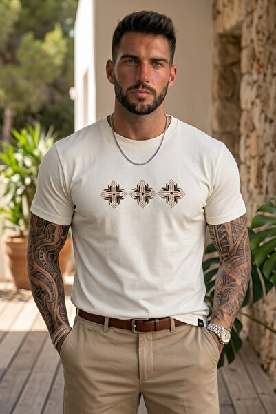 bozdemirtshirt Men's 100% Cotton Embroidered Pattern T-Shirt