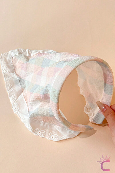 Cinderella Soft Rainbow Color Gingham Pattern Lace Floral Crown Bandana - Sum...