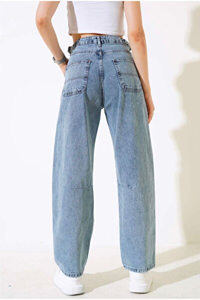 CASY CİLEO New Star High Waist Loose Side Belt Buckle Detail Baggy Fit Women'...
