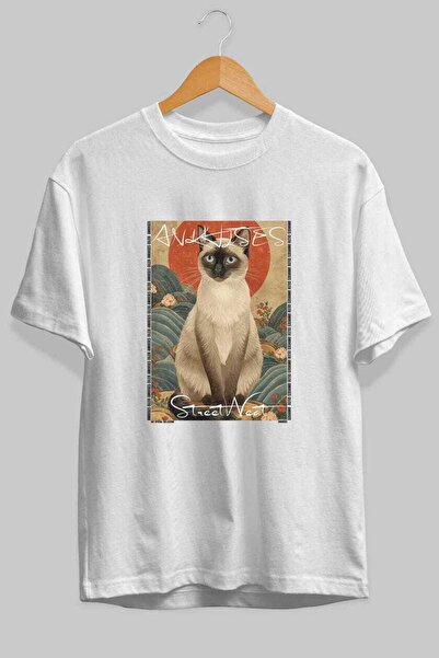Ankhises For the Love of Cats 2 Front Cat Printed White Oversize T-Shirt 100%...