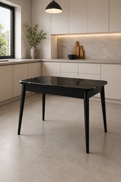 Atolye Casa 80x130cm Siyah Parlak Yüzey MDF Açılır Mutfak Masası Crea Model