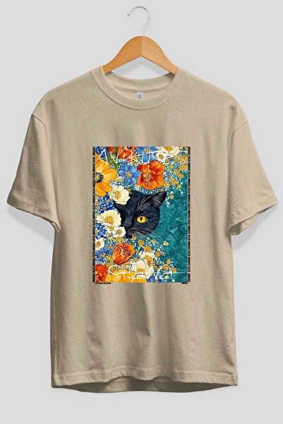 Ankhises Μπλουζάκι  "For the Love of Cats " με στάμπα γάτας, μπεζ, oversized,...