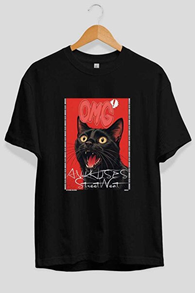 Ankhises Μπλουζάκι  "For the Love of Cats " με 116 στάμπες γάτας, μαύρο, over...