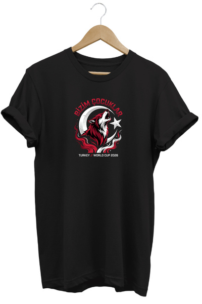 WİDİ Moon Star and Wolf Printed Turkey T-Shirt World Cup National Team Our Ch...