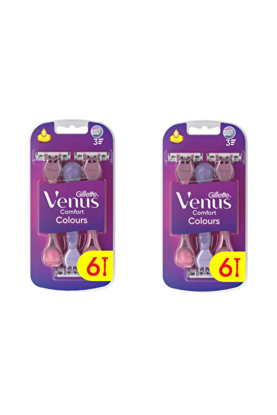 Gillette Venus فينوس 3 شفرات حلاقة ملونة للاستخدام مرة واحدة 6 قطع (4+2) × 2 ...