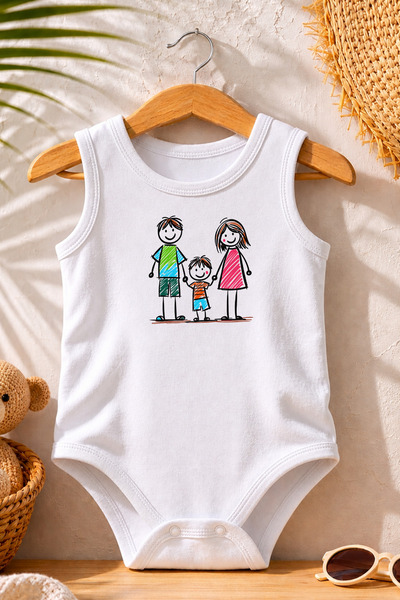 Pamuk Saray Happy Family Printed Baby Bodysuit 100% Cotton Bodysuit