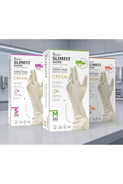 TR Slimfit Glove M Cream (Krem) Pudrasız Muayene Eldiven 100lü