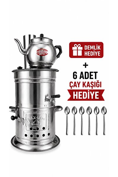 teberrik dükkan 7 Litre Paslanmaz Odunlu Kömürlü Çay Semaveri Kamp Piknik Bah...