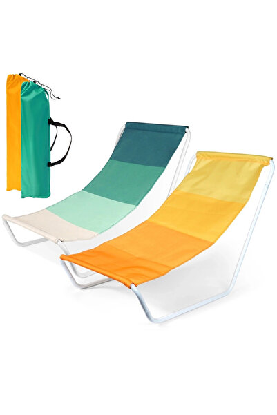 Orion Set de 2 șezlonguri pliabile de plajă, Verde/Galben