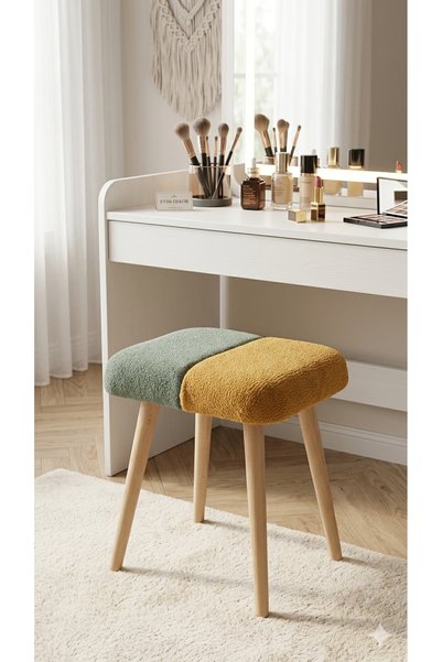 MervishDecor Ahşap Ayaklı Dekoratif Çok Renkli Kare Puf Tabure Bench Koltuk S...