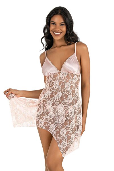 ahu lingerie Ženska tanka satenska i tilska spavaćica sa asimetričnim krojem ...