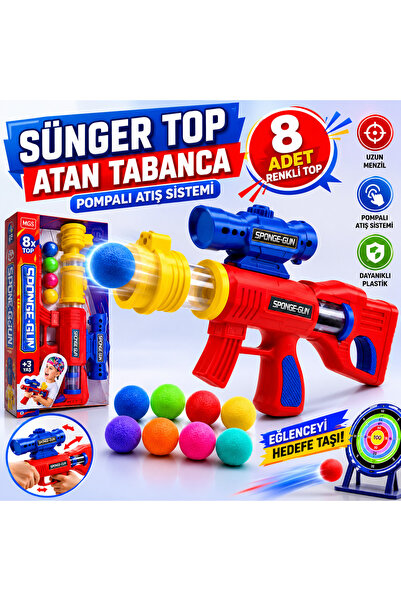 Mgs Sünger Top Atan Pompalı Oyuncak Tabanca – 8 Renkli Top Dahil