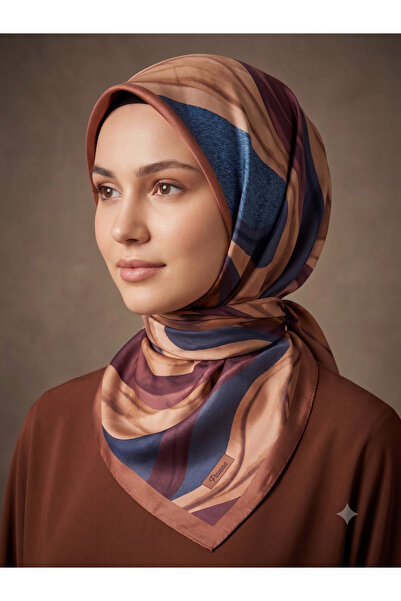 Picasso Silk-Look Brown - Navy Blue - Blue Crystal Scarf – Twill Stylish Desi...