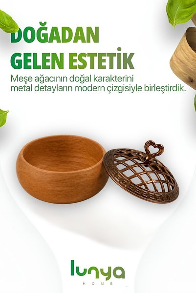 lunyahome 1 Adet %100 Doğal Meşe & Kayın Ağacından Çerezlik, Kuruyemişlik ve Lokumluk – Metal Izgara Kapaklı Dekoratif Sunumluk - Çeyizlik, Hediyelik