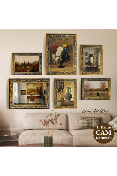 Sanart Vintage Çerçeveli Yağlı Boya Tablo Seti, 6 Parça Çerçeveli Tablo Seti,...