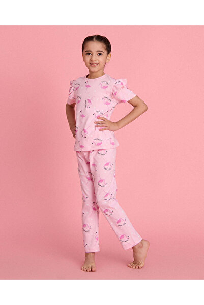 REDTAG Girls Pink Flamingo Printed Pyjama Set