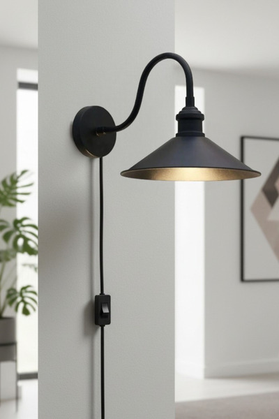 Bamyum Sport Black Plug-In Sconce Decorative Wall Lamp Retro Hotel Home for C...