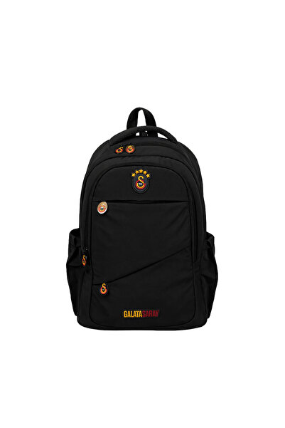 Galatasaray Lisanslı Siyah Sırt Çantası - Çapraz Cep Detaylı Laptop Bölmeli O...