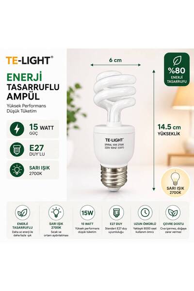 Dila’s home 15 Watt | Tasarruflu Ampül | Sarı Işık | E27 Duy'lu