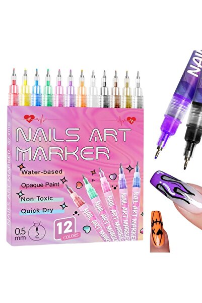 Arabest 12 Colors Nail Art Pens Set,0.5 MM Fine Tip,Quick-Drying,Long-Lasting...