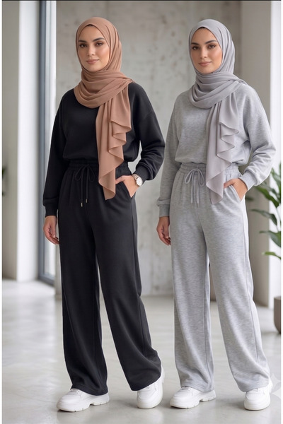 yx yustex sport Σετ 2 τεμαχίων Μαύρο & Γκρι Oversize Φαρδύ Σετ Φούτερ με Φαρδ...