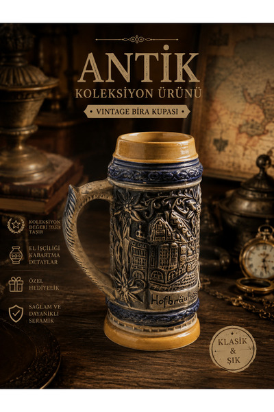 EVVEL ZAMAN ANTİK VINTAGE ALMAN SERAMİK BİRA KUPASI – KOLEKSİYONLUK DEKORATİF...