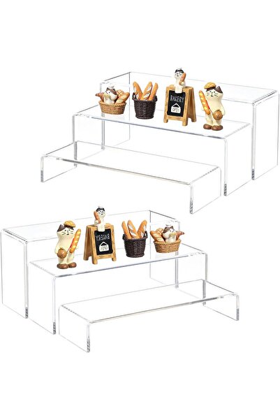 Slasa Large Acrylic Display Risers Set of 6, Clear Rectangular Display Shelves