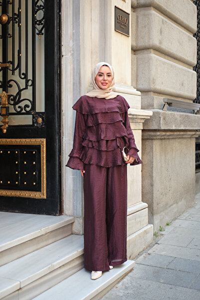 LOCCO طقم نسائي من قماش التول بلون البرقوق