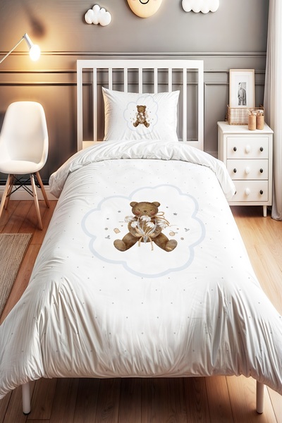 EVPANYA Dotted Teddy Patterned Single Baby Kids Duvet Cover Set