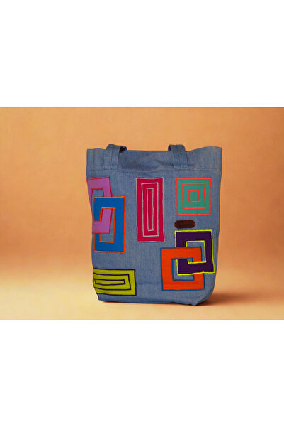 QuZeLLiK Bohem Geometrik Desen Denim Çanta