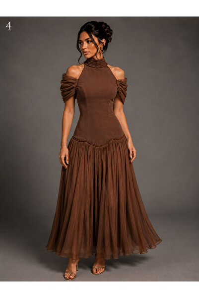 Queens dresses فستان سهرة نسائي طويل بني
